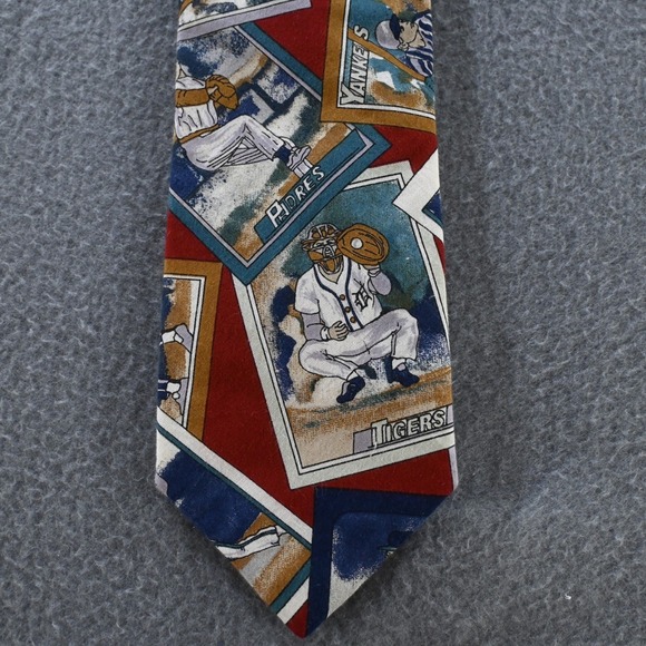 Lands' End Other - Lands End Mens Vintage Baseball Card Collage Necktie OS Multicolor Cotton